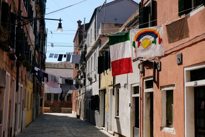 The Italian flag and the banner