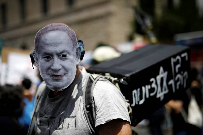 Demonstration against Israeli Prime Minister Benjamin Netanyahu just before his corruption trial opens in Jerusalem