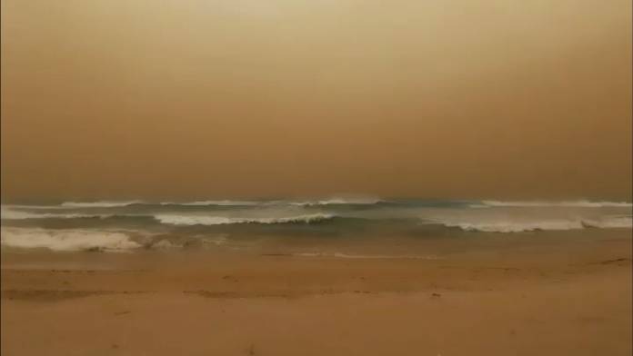 Dust storm at sea in Geraldton, Western Australia