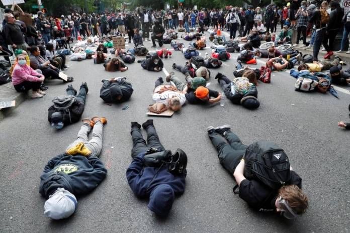 Protesters rally against the death in Minneapolis police custody of George Floyd, in Portland