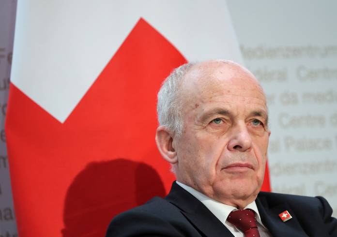 Swiss Finance Minister Maurer attends a news conference on Swiss-EU relations in Bern