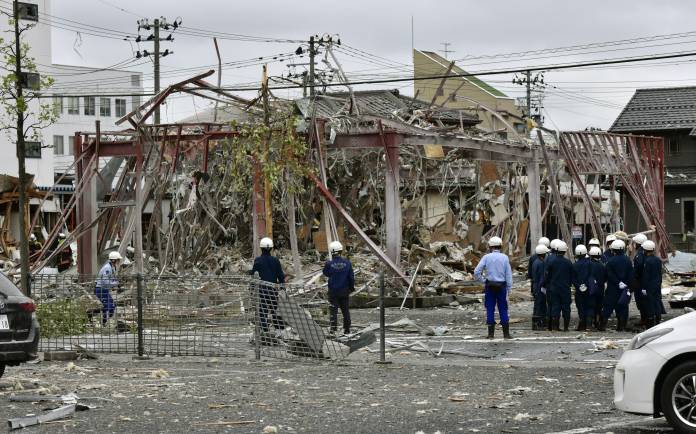 The scene of an explosion believed to have been caused by a gas leak at a hot pot style restaurant is seen in Koriyama, Japan