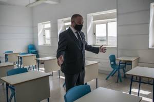 Owen-Bonnici-showing-distance-between-desks-in-class-before-first-school-opening-during-pandemic